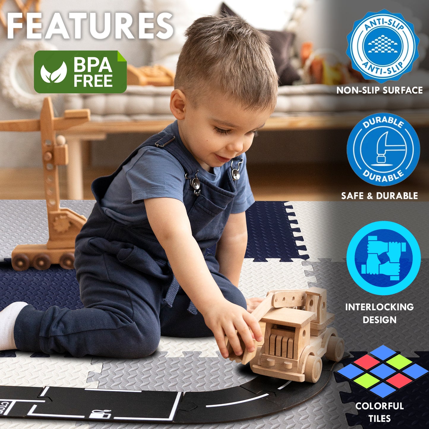 Multicolor  Play Mat for Kids Pack Of 9