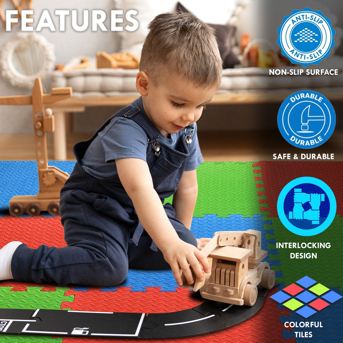 Multicolor  Play Mat for Kids Pack Of 9