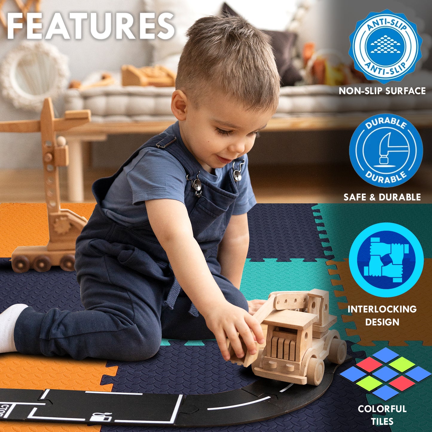 Multicolor  Play Mat for Kids Pack Of 9