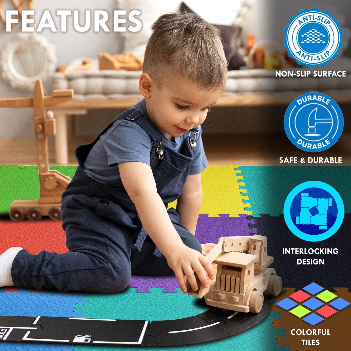 Multicolor  Play Mat for Kids Pack Of 9