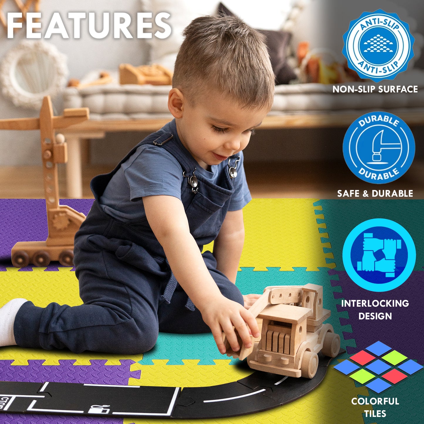 Multicolor  Play Mat for Kids Pack Of 9