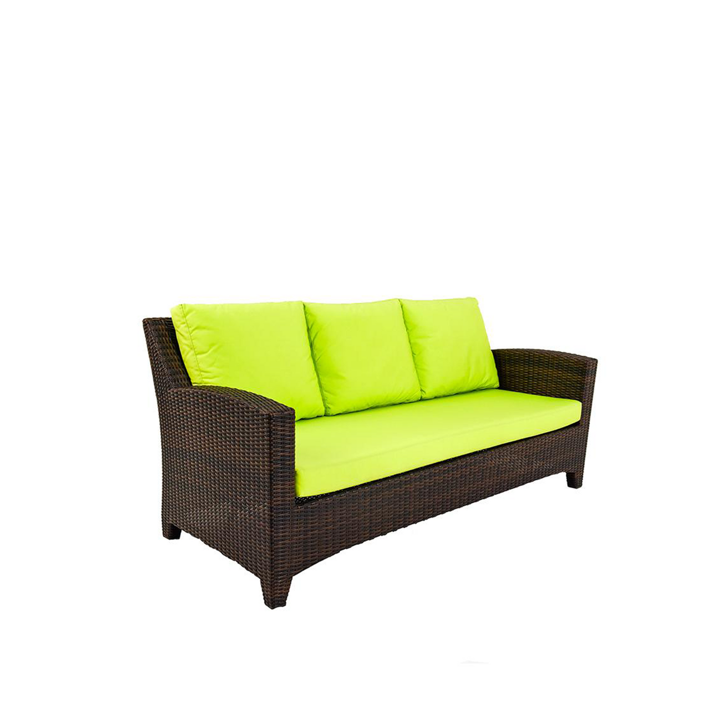 Modern Brown Wicker Outdoor Furniture Set with Green Cushions, One 3 Seater Sofa, 2 Chair and Glass Top Coffee Table