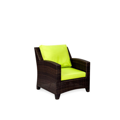 Modern Brown Wicker Outdoor Furniture Set with Green Cushions, One 3 Seater Sofa, 2 Chair and Glass Top Coffee Table