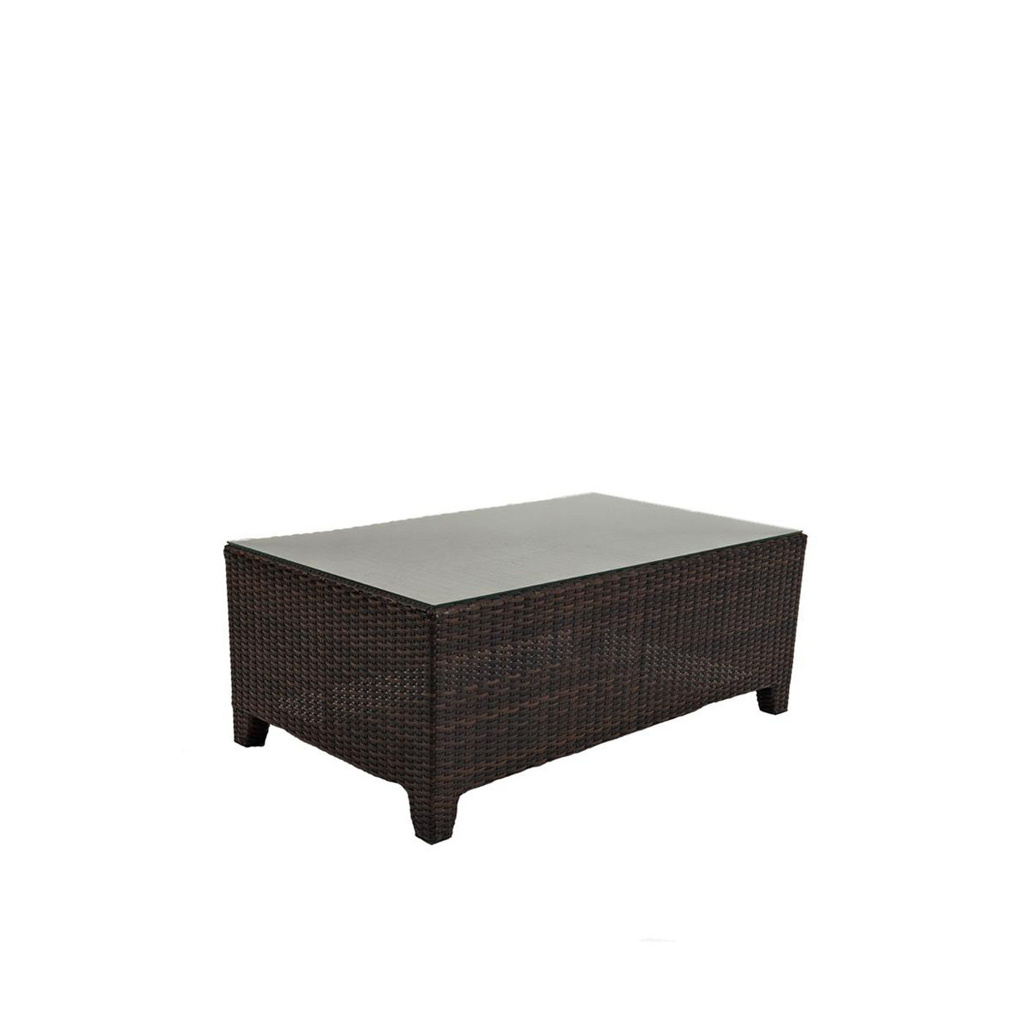 Modern Brown Wicker Outdoor Furniture Set with Green Cushions, One 3 Seater Sofa, 2 Chair and Glass Top Coffee Table